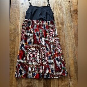 Gracia Black and Red Greek Roman Patterned A-Line dress pleated skirt SMALL NWT